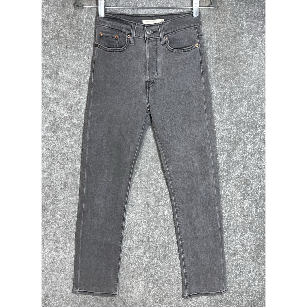Levis Wedgie Straight Button Fly Jeans Womens Sz 24 Gray Stretch Denim 5 Pocket